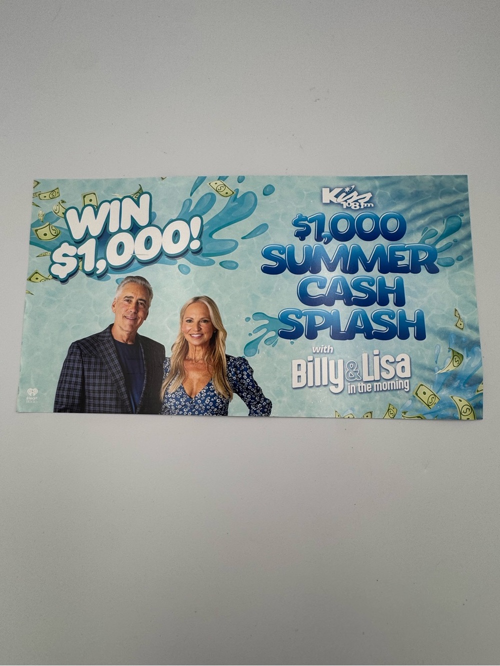 Kiss 108 Billy & Lisa Summer Cash Splash Promo Mailer Postcard Boston Radio